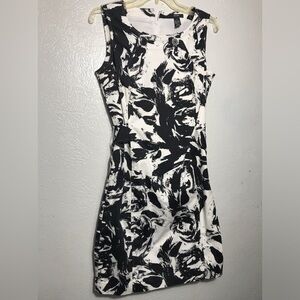 Alfani Black and White Stretch Floral Belted Dress 10